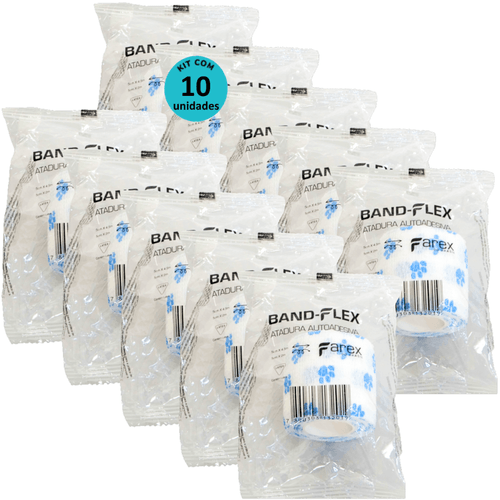 Atadura 5cm Branca Com Patinhas Band-Flex Autoadesiva Para Animais Farex Kit Com 10